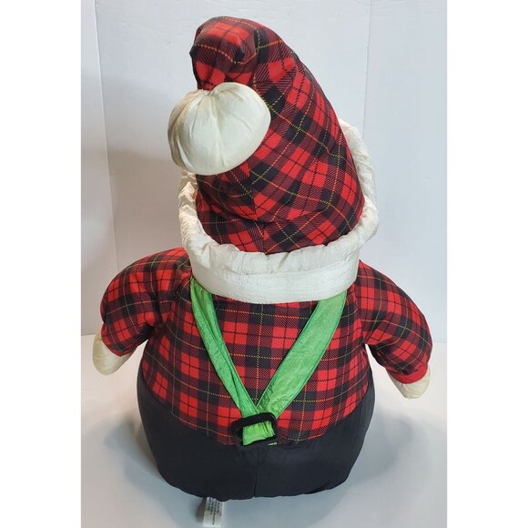 Santa Claus Plush Doll 19" Tartan Plaid Hat & Suspenders Parachute Fabric - Picture 9 of 9